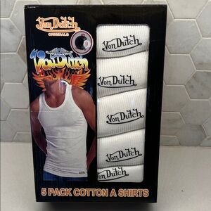 Men’s Von Dutch White Cotton A-Shirts TANK TOP 5 Pack WHITE Tagless